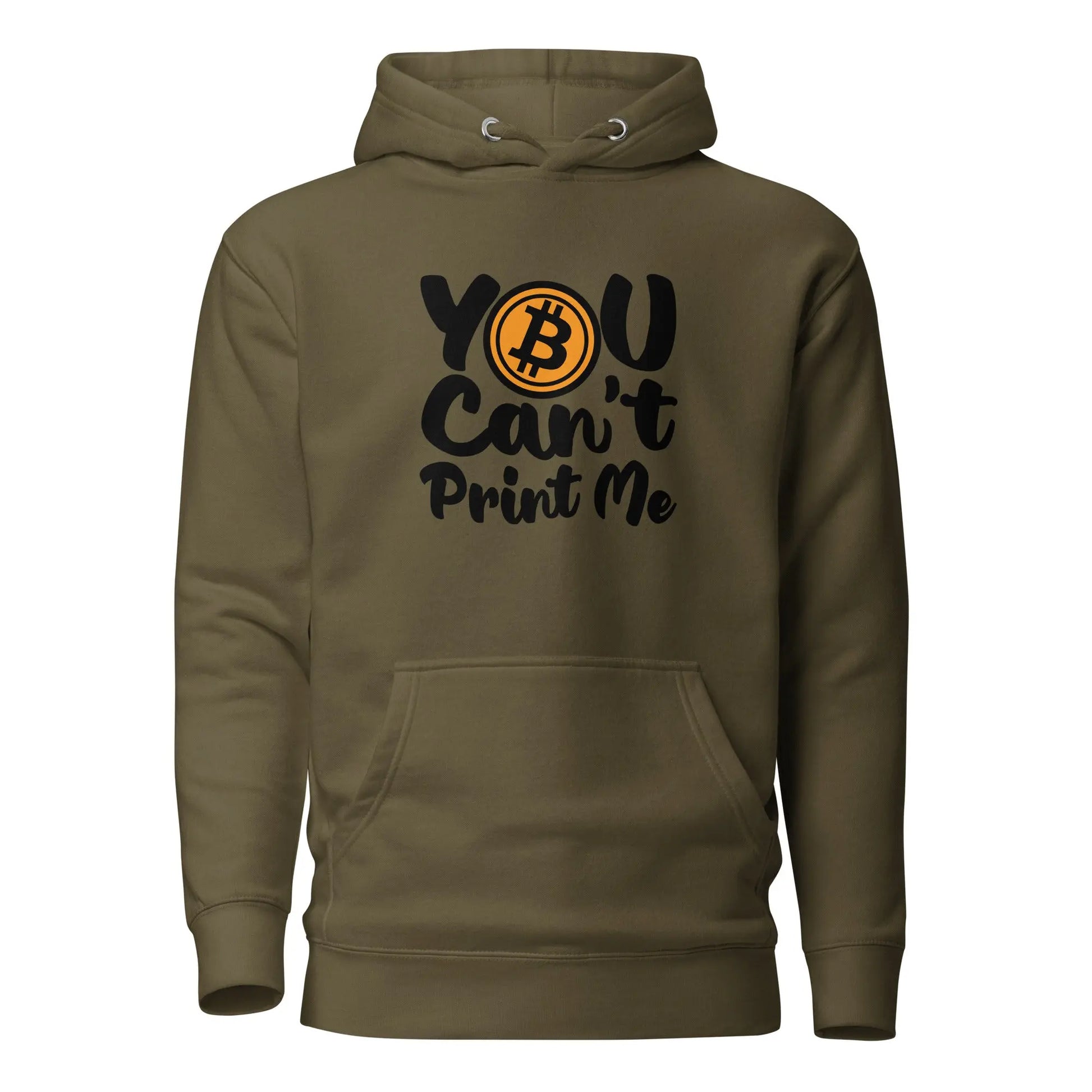 bitcoin hoodie - you can't print me - front view - green