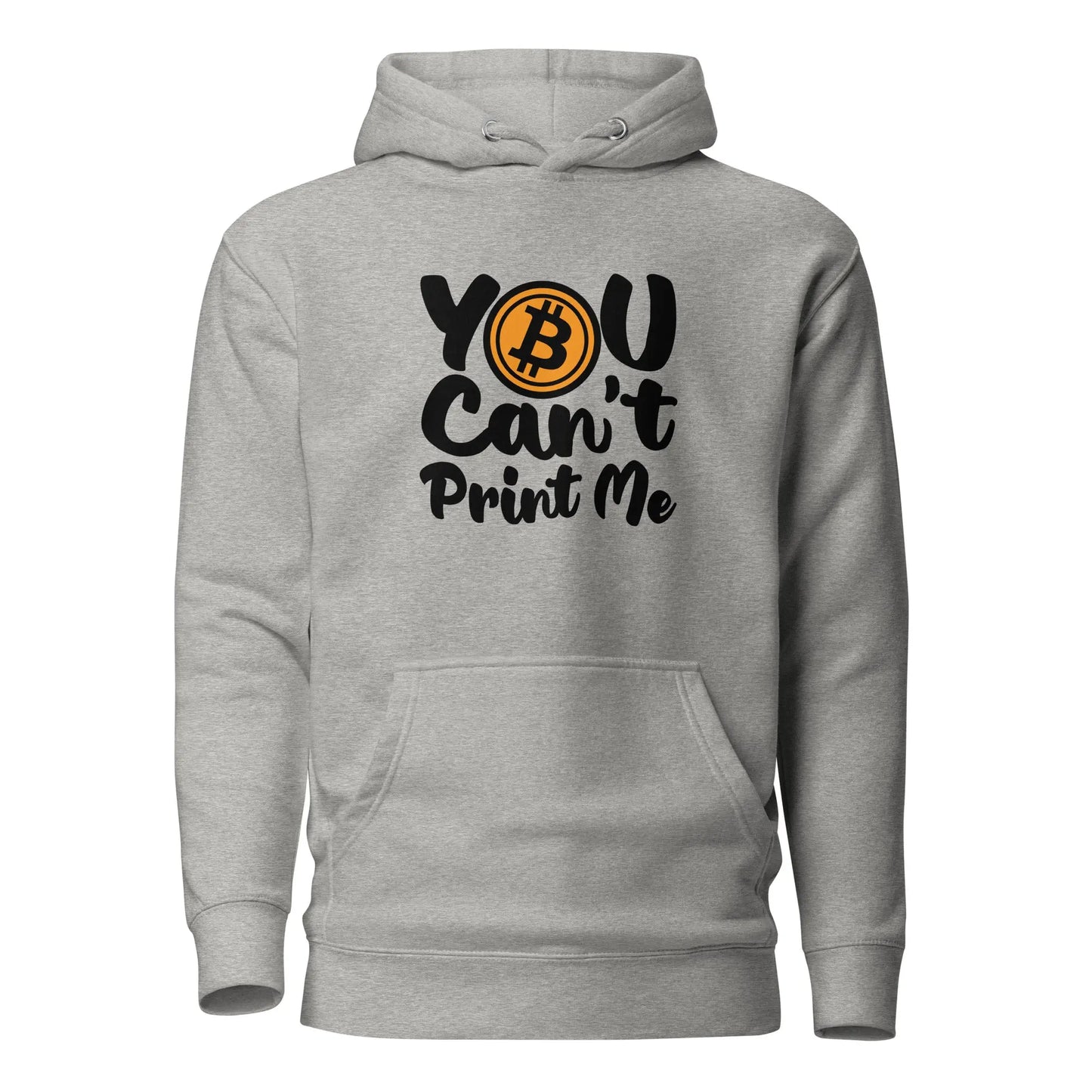 bitcoin hoodie - you can't print me - front view - grey