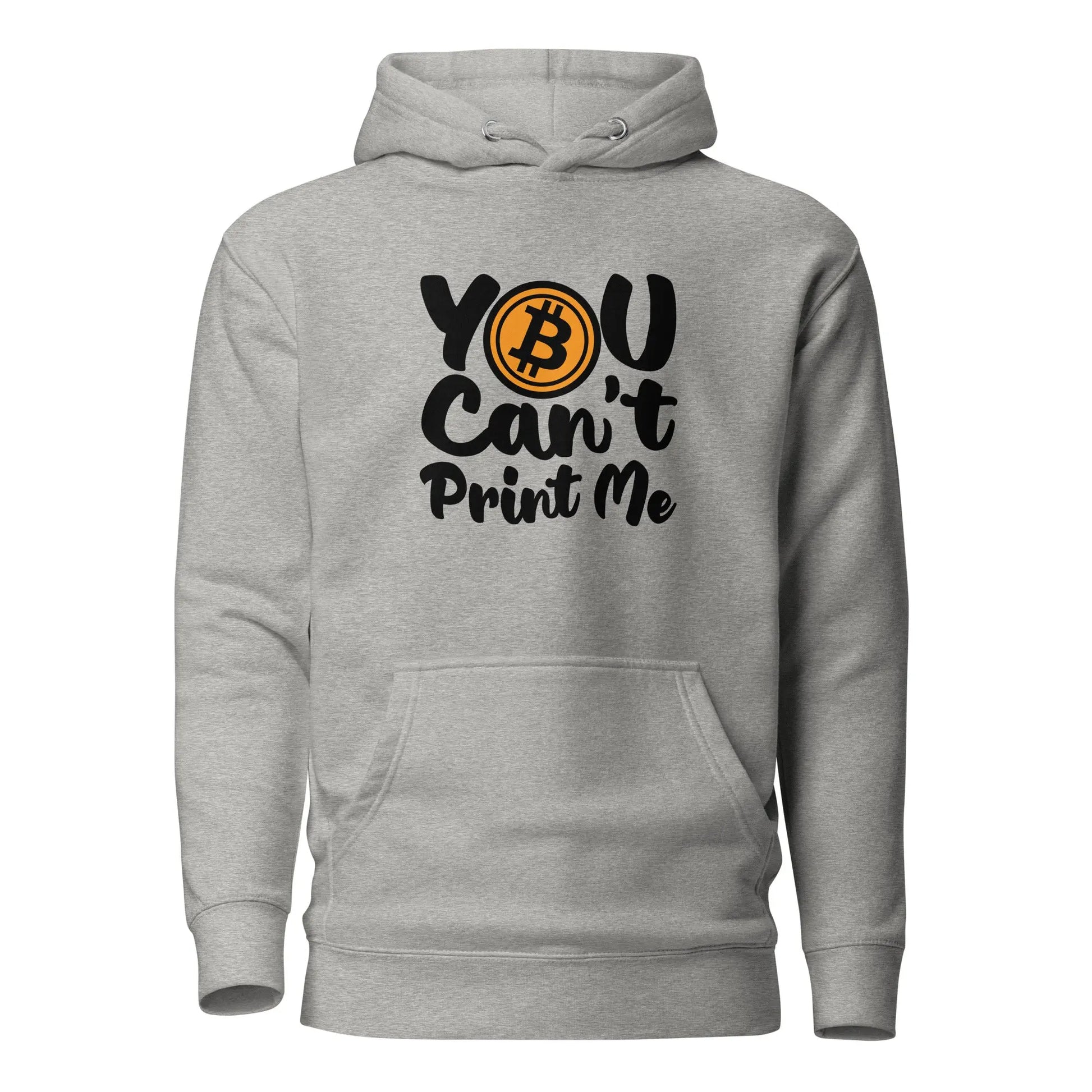 bitcoin hoodie - you can't print me - front view - grey