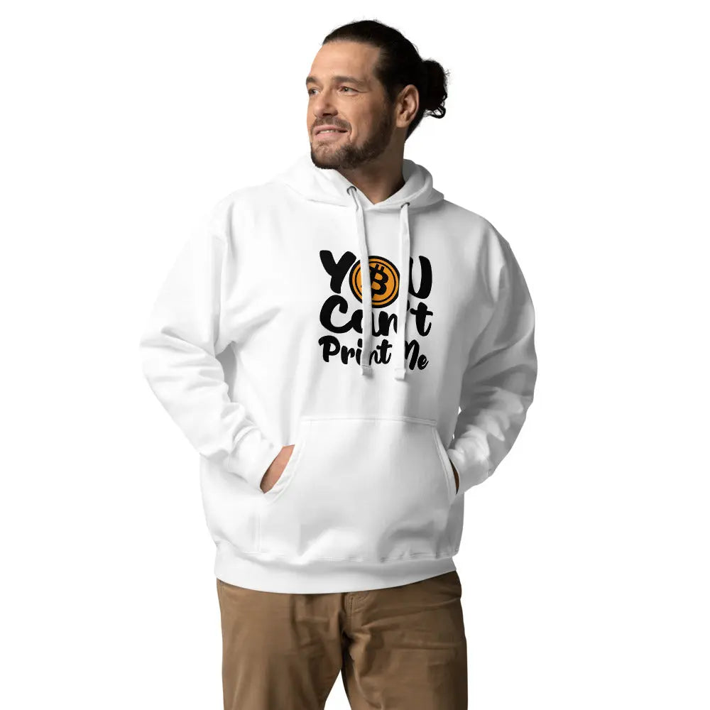 bitcoin hoodie - you can't print me - worn on model