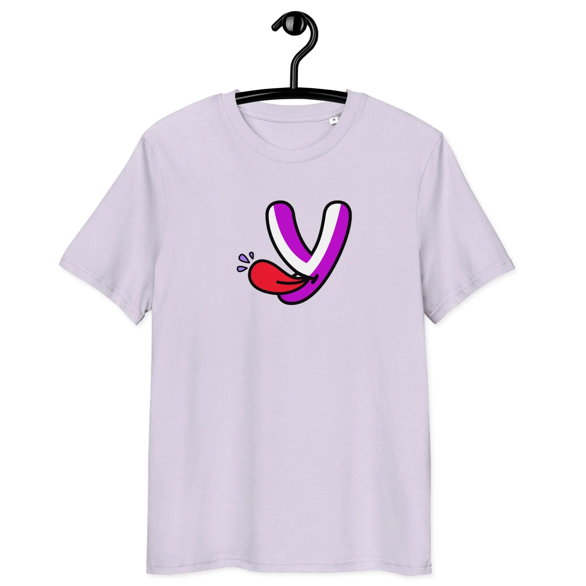 YumYume T-Shirt by BitPopArt | Store of Value — front view - on hanger - lavender color shirt
