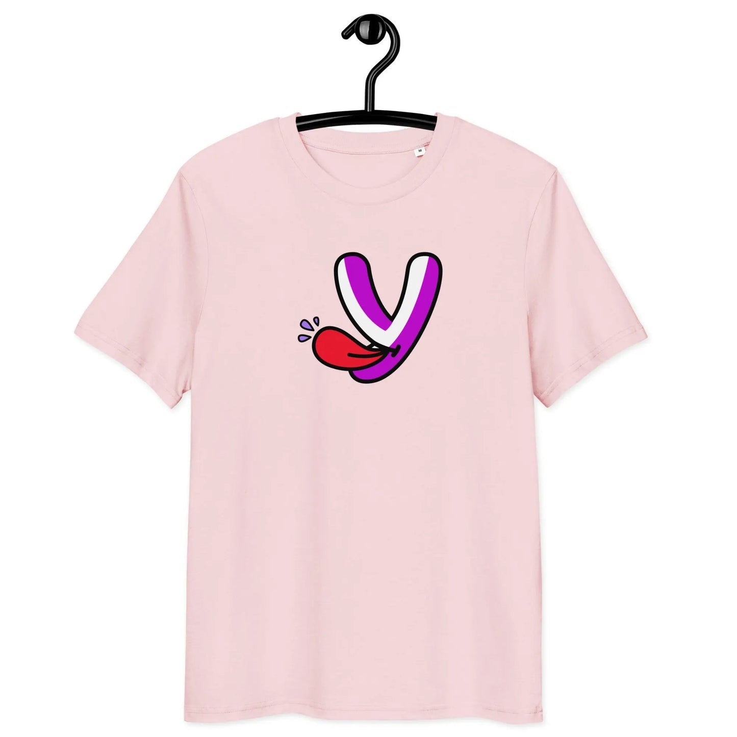 YumYume T-Shirt by BitPopArt | Store of Value — front view - on hanger - pink color shirt